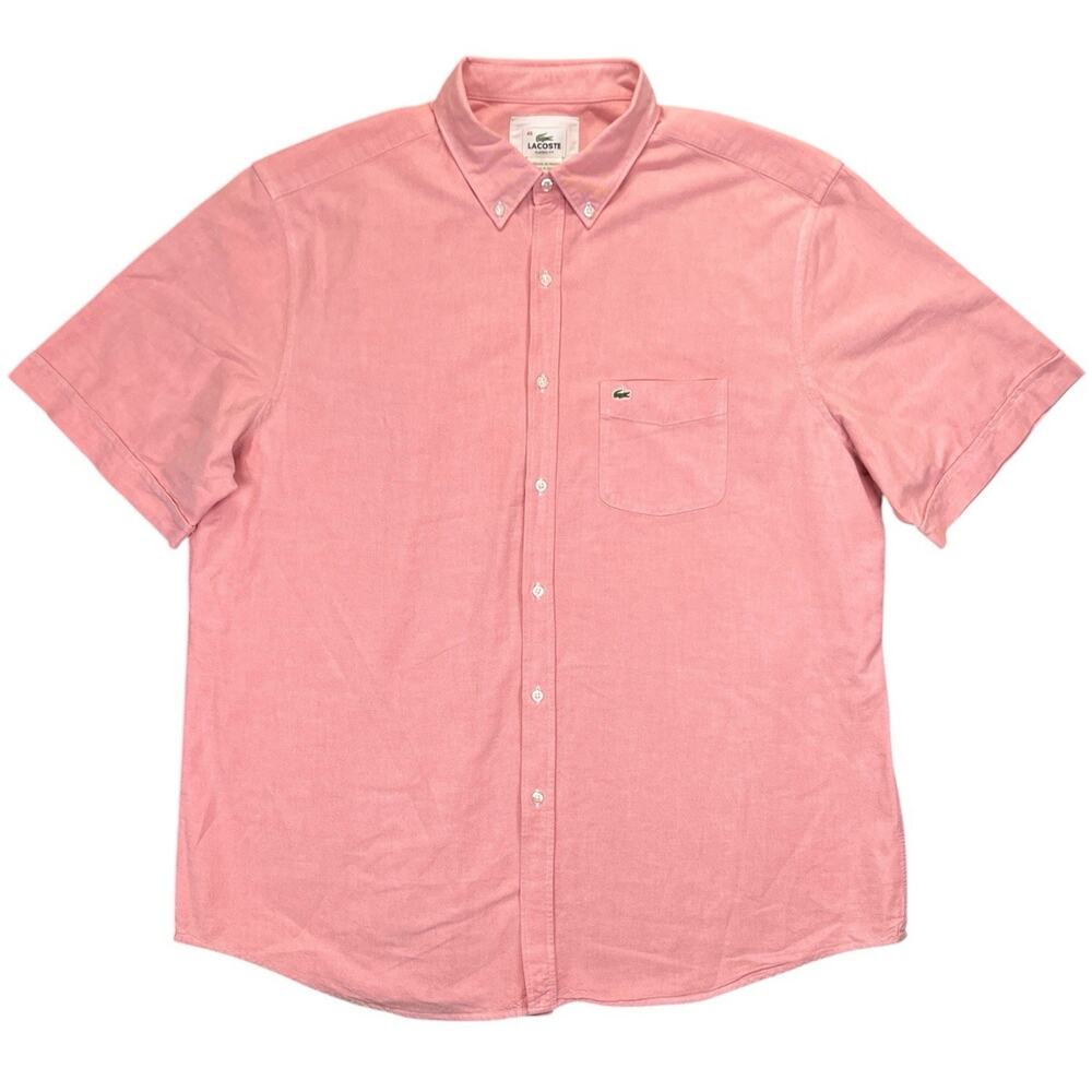 Lacoste Mens Pink Button Down Shirt Short Sleeve Regular Fit 45/XL